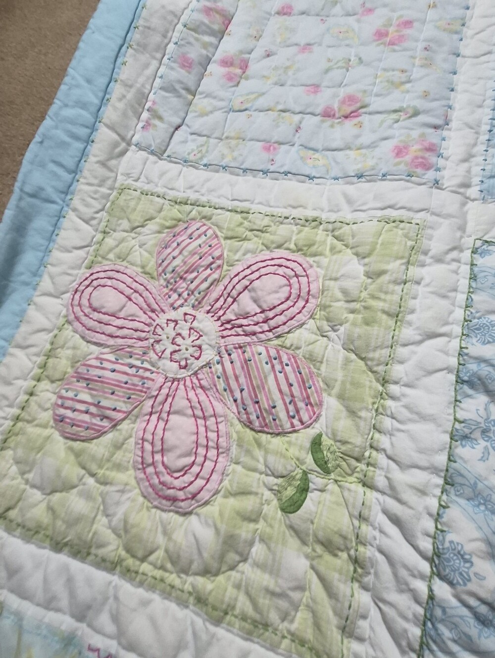 Pottery Barn Pastel Patchwork Floral Quilt in Blue, Pink, Green, Cream - Picture 2 of 10